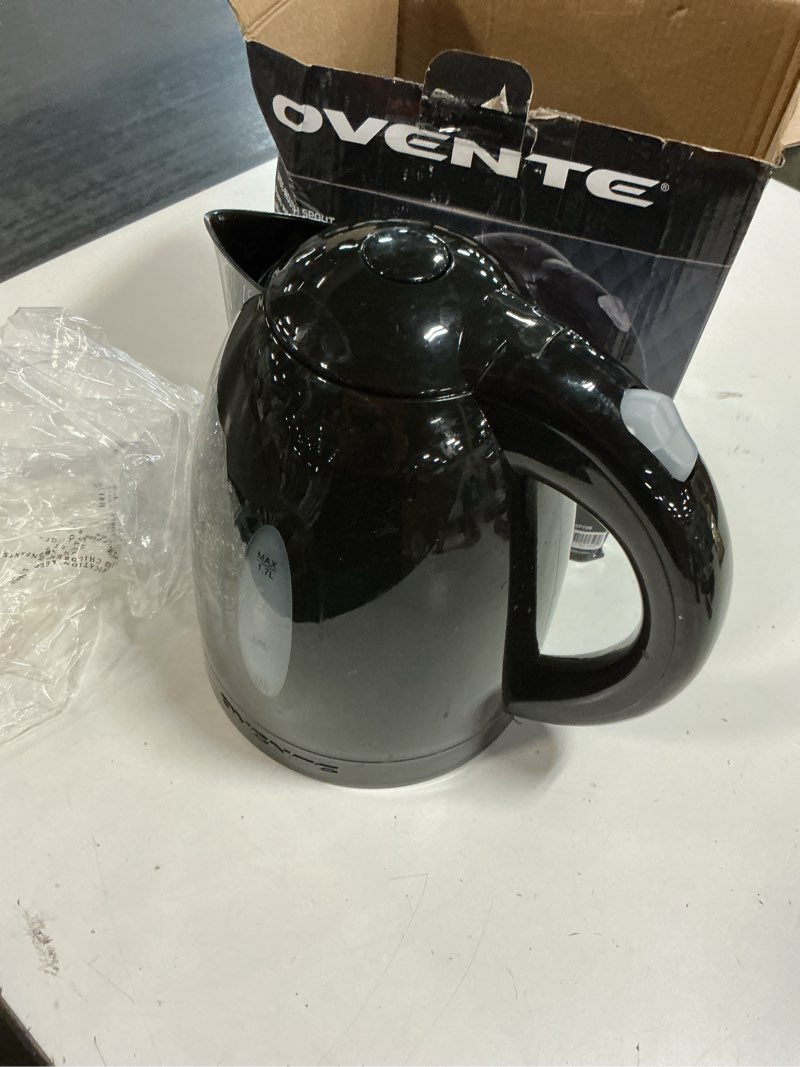 Condition photo showing Good Condition for ovente electric kettle, 1.7l fast boiling water heater for coffee or tea, bpa free with water level gauge, auto shut-off, boil-dry protection, indicator light and removable filter, black kp72b black 1.8 quarts