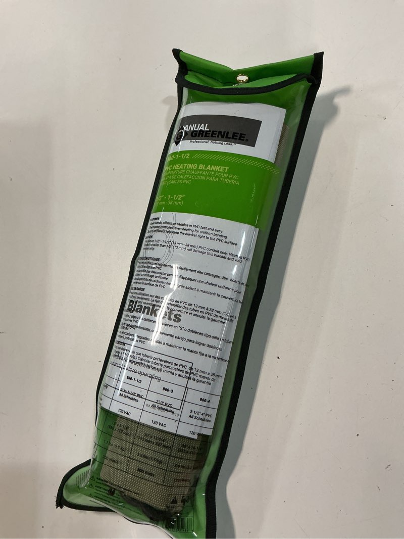 Condition photo showing Good Condition for Greenlee 860-1-1/2 Temperature-Controlled PVC Heating Blanket for 1/2" to 1-1/2" PVC Conduit, 120 Volts, 200 Watts, Small, Gray 1/2-Inch To 1-1/2-Inch Capacity Blanket
