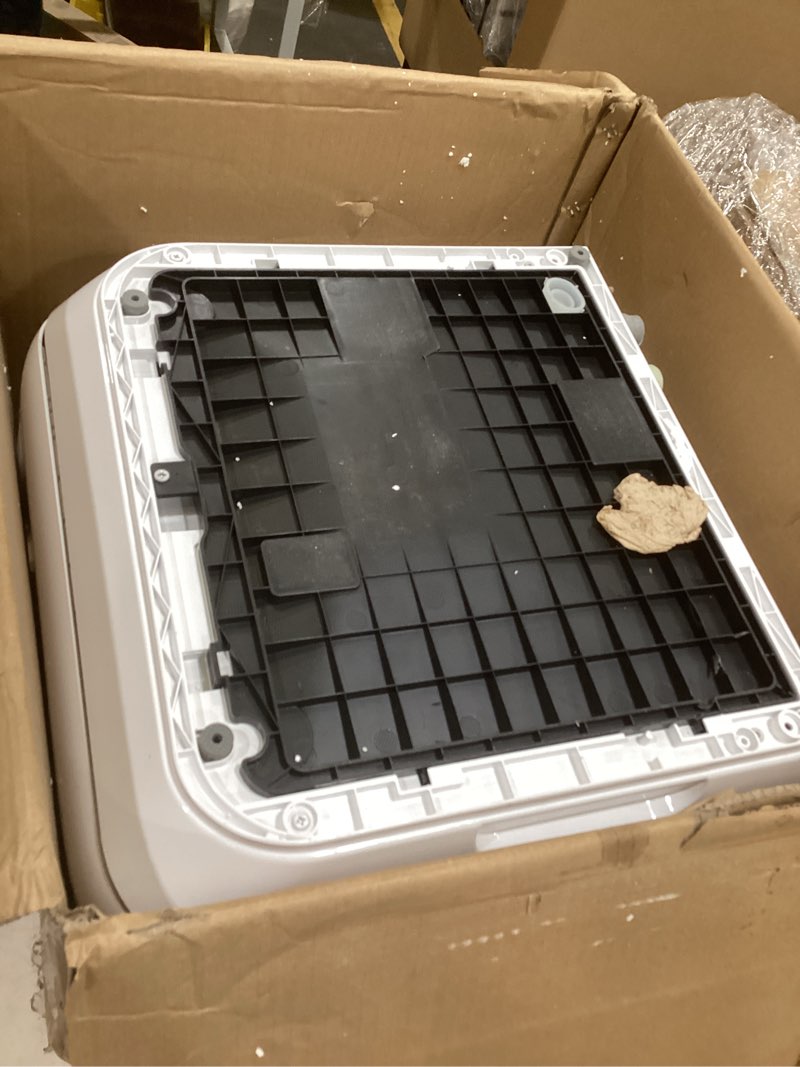 Condition photo showing As Is for comfee' countertop dishwasher, portable dishwasher with 6l built-in water tank, mini dishwasher with more space inside, 7 programs, uv hygiene& auto door open, for apartments, dorms& rvs, white whole white