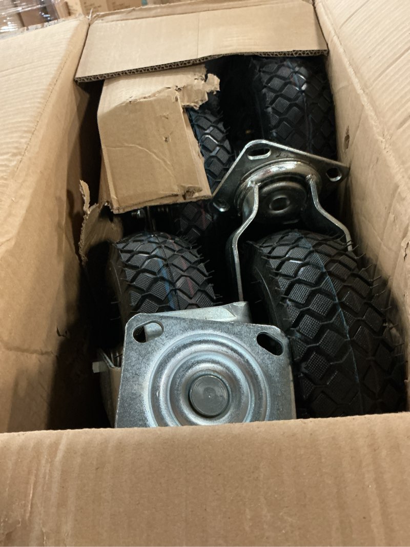 Condition photo showing Good Condition for 10 inch casters wheels, heavy duty casters set of 4 load 1300lbs with brake, locking swivel plate caster, industrial castor wheels for workbench, cart, trolley, wagon and shelves 10 inch (with brake)