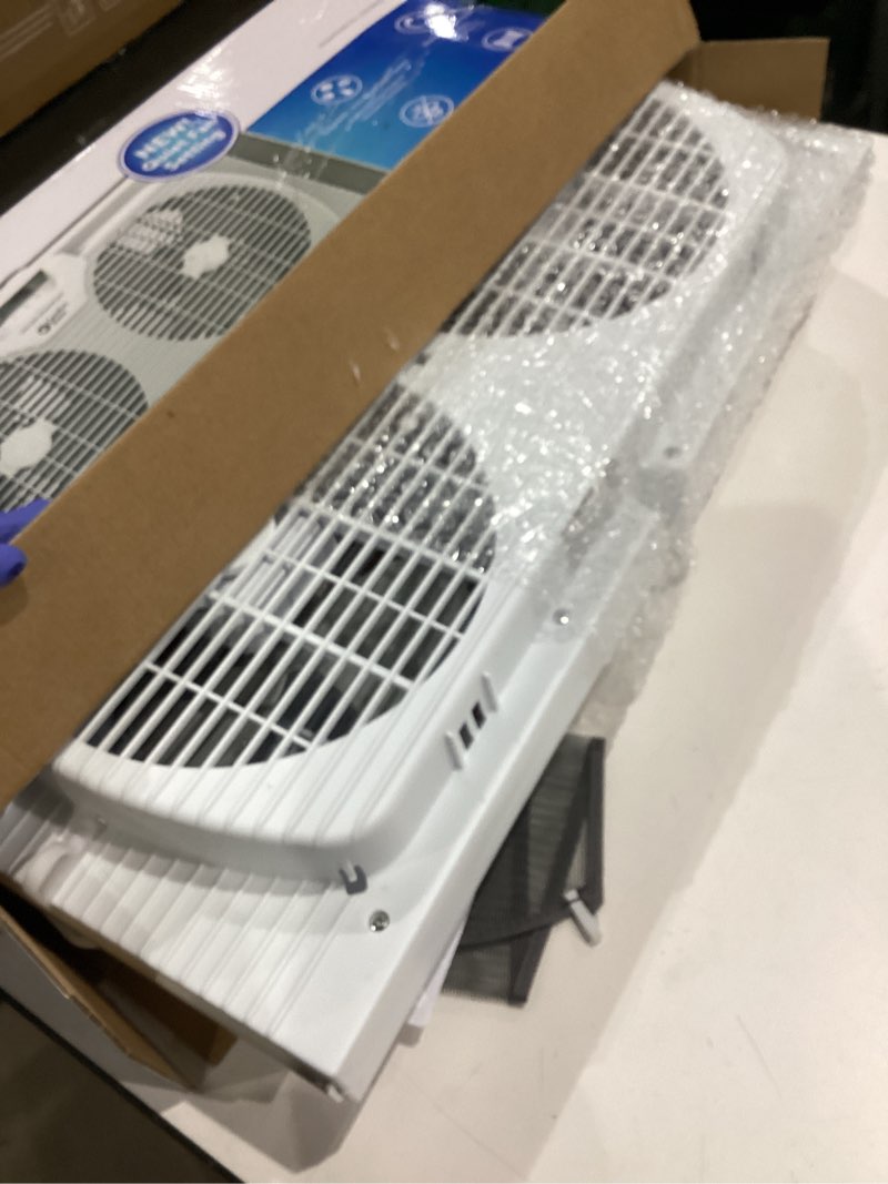 Condition photo showing Good Condition for comfort zone window fan for bedroom, 9 inch 3 speed dual fans with auto-locking expanders, window exhaust fan, removeable bug screen, white white 3-speed