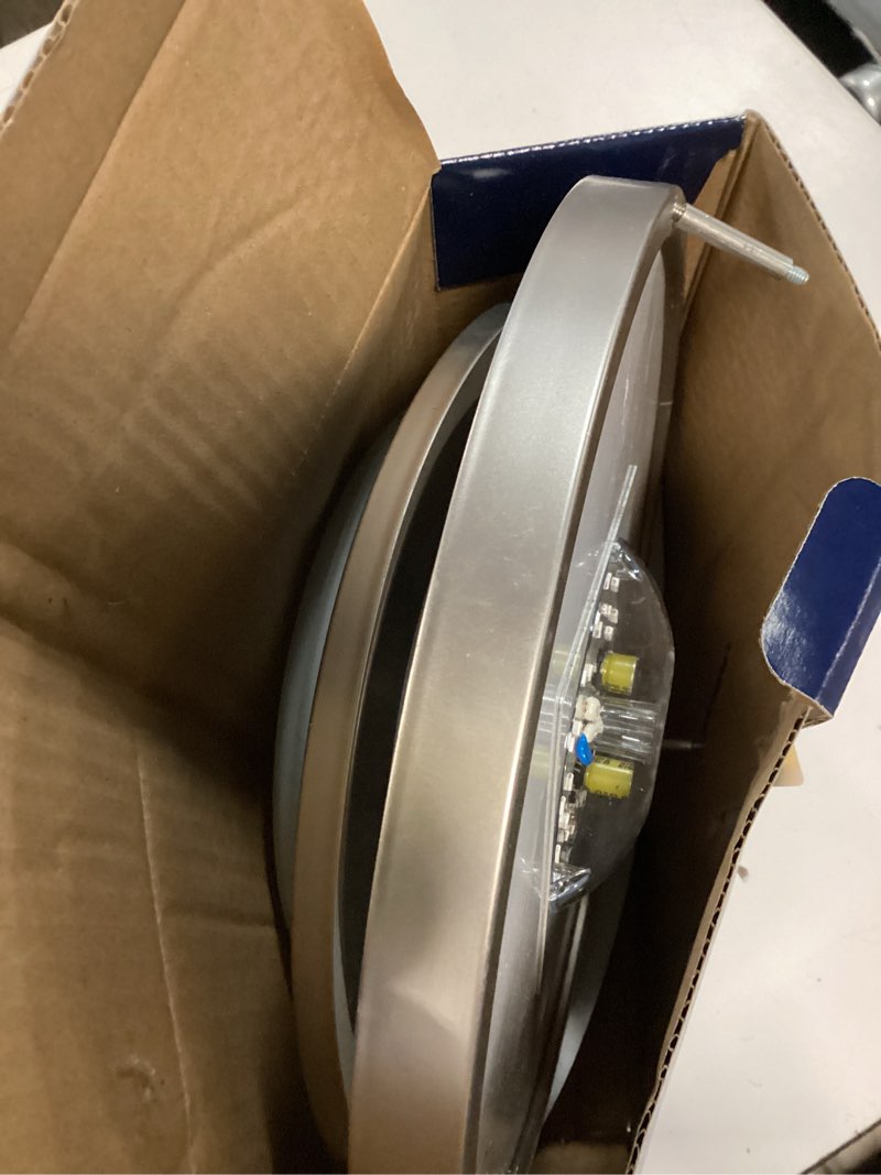 Condition photo showing As Is for project source 1-light 11-in satin nickel integrated led flush mount light