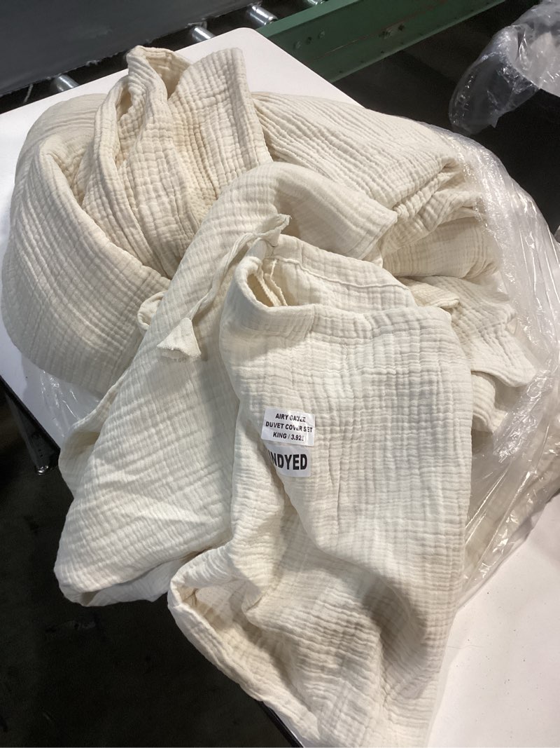 Condition photo showing As Is for organic cotton gauze duvet cover set, king, undyed 