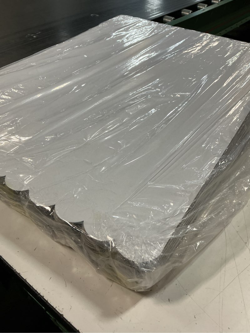 Condition photo showing New/Like New for (unknown size)sparkle and bash cake board rectangle - 14 x 10 in, white foil, pack of 25 - scalloped edge sturdy paper base for desserts & cupcakes - quarter sheet cake boards