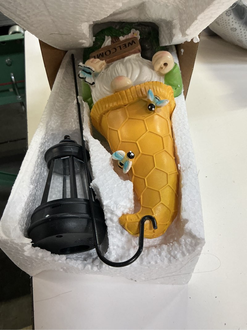 Condition photo showing Good Condition for solar garden gnome statue with lantern - hand-painted resin gnome decor, ip44 waterproof outdoor figurine for yard patio porch, for mom women housewarming christmas