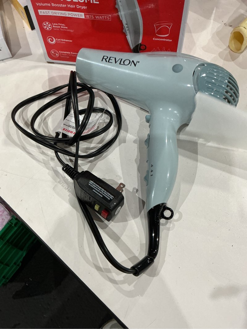 Condition photo showing As Is for revlon ionic volume booster hair dryer, 1875w, blue silver