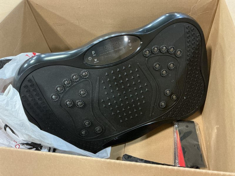 Condition photo showing As Is for vibration plate exercise machine, 130 levels full body workout vibrating plate for lymphatic drainage weight loss, 450 lbs capacity shake fitness platform with resistance bands bluetooth for women men