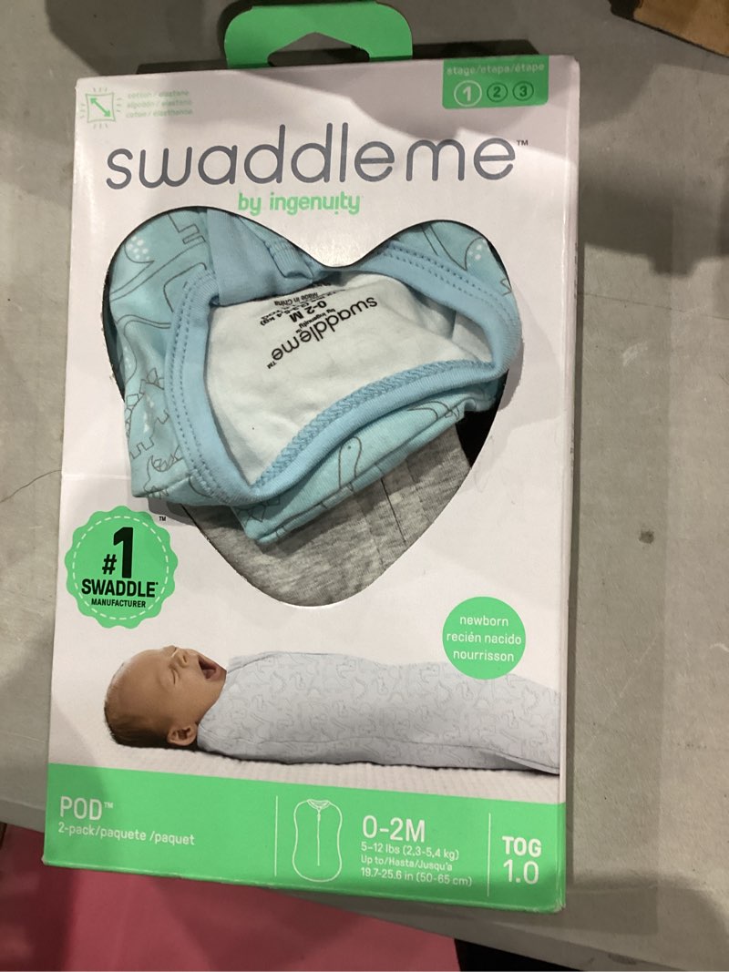 Condition photo showing Good Condition for SwaddleMe by Ingenuity Compression Baby Swaddle Pod, Two-Way Zipper for Easy Diaper Changes, Improves Sleep & Calms Startle Reflex, 0-2 Months, 1.0 TOG, 2-Pack - Dino Jam Dino Jam Baby