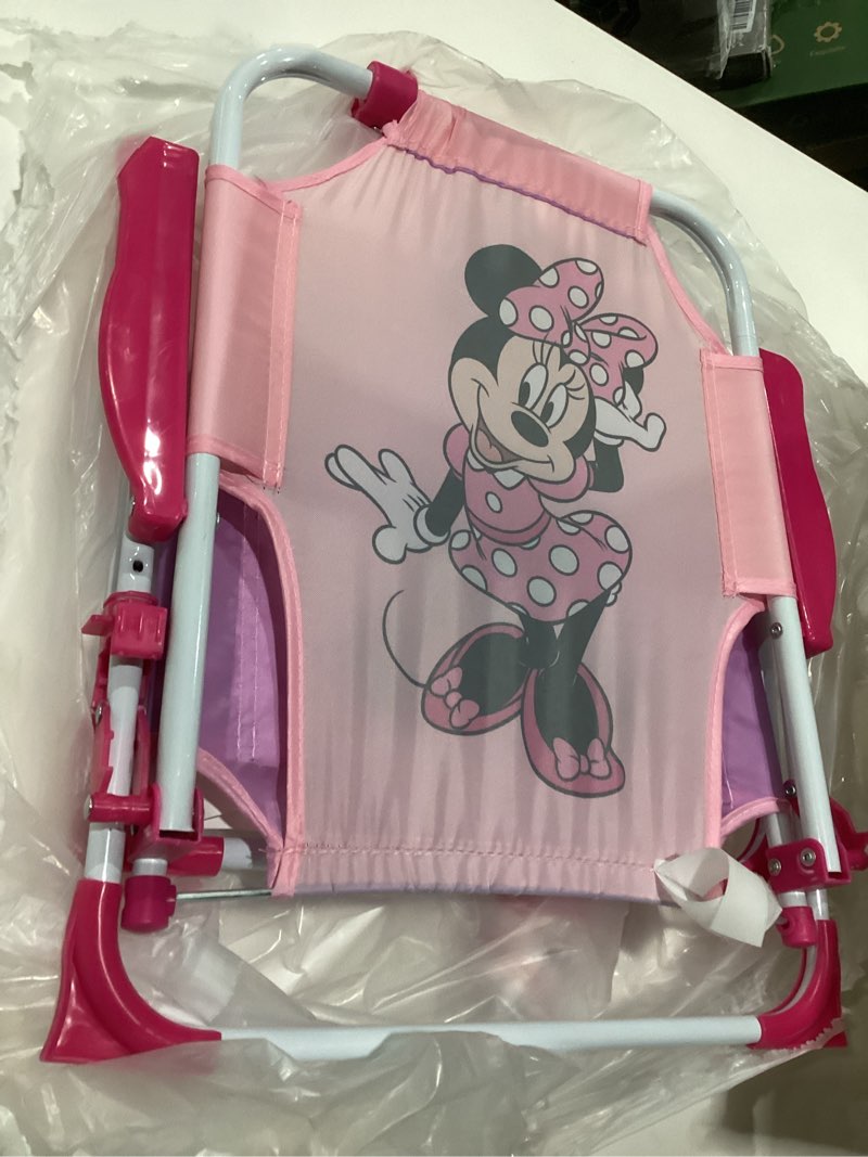 Condition photo showing As Is for disney minnie mouse kids beach chair with umbrella,foldable portable toddler chair with armrests, locking mechanism & sun shade