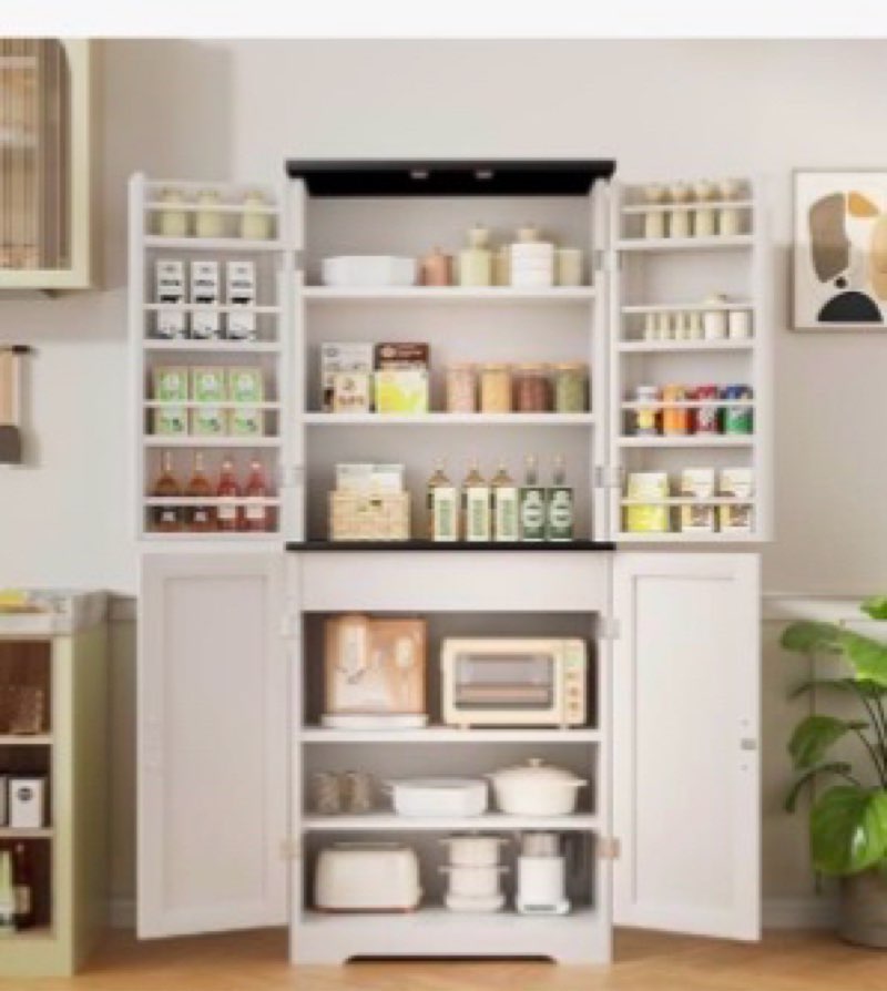 shintenchi pantry cabinet, kitchen storage cabinet with adjustable shelves, racks and doors, freesta