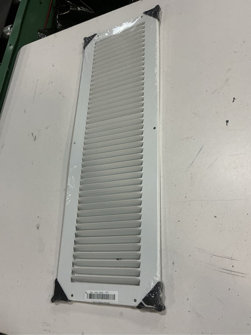 Condition photo showing New/Like New for hvac premium 6'' x 22'' [duct opening] flat stamped steel return air grille - sidewall and ceiling - hvac vent duct cover - white [outer dimensions: 7.75''w x 23.75''h] 6 x 22