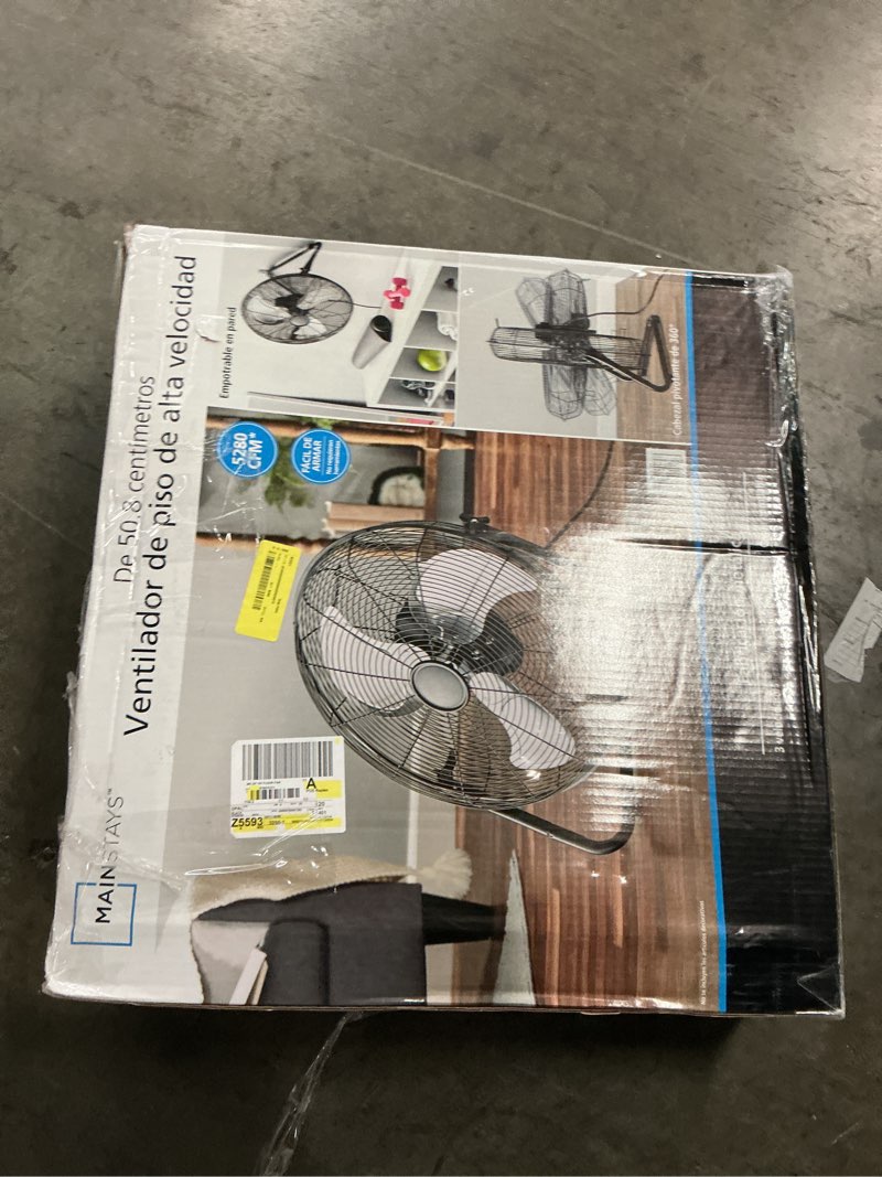 Condition photo showing As Is for mainstays sfc1-500b 20 in high velocity floor fan, black