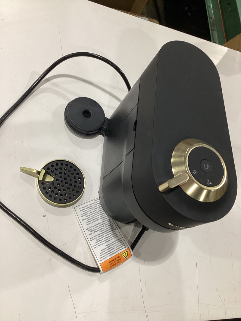 Condition photo showing As Is for **untested** *similar to stock* nespresso vertuo pop+ coffee and espresso maker by breville, matte black gold machine only matte black gold*