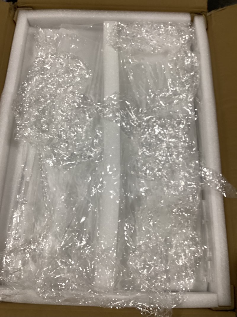 Condition photo showing New/Like New for Acrylic Podium Stand with Storage Shelf, 45.5" Modern Clear Lectern with Reading Platform for Classroom, Weddings, Conference, Concert, Professional Presentation Podiums White