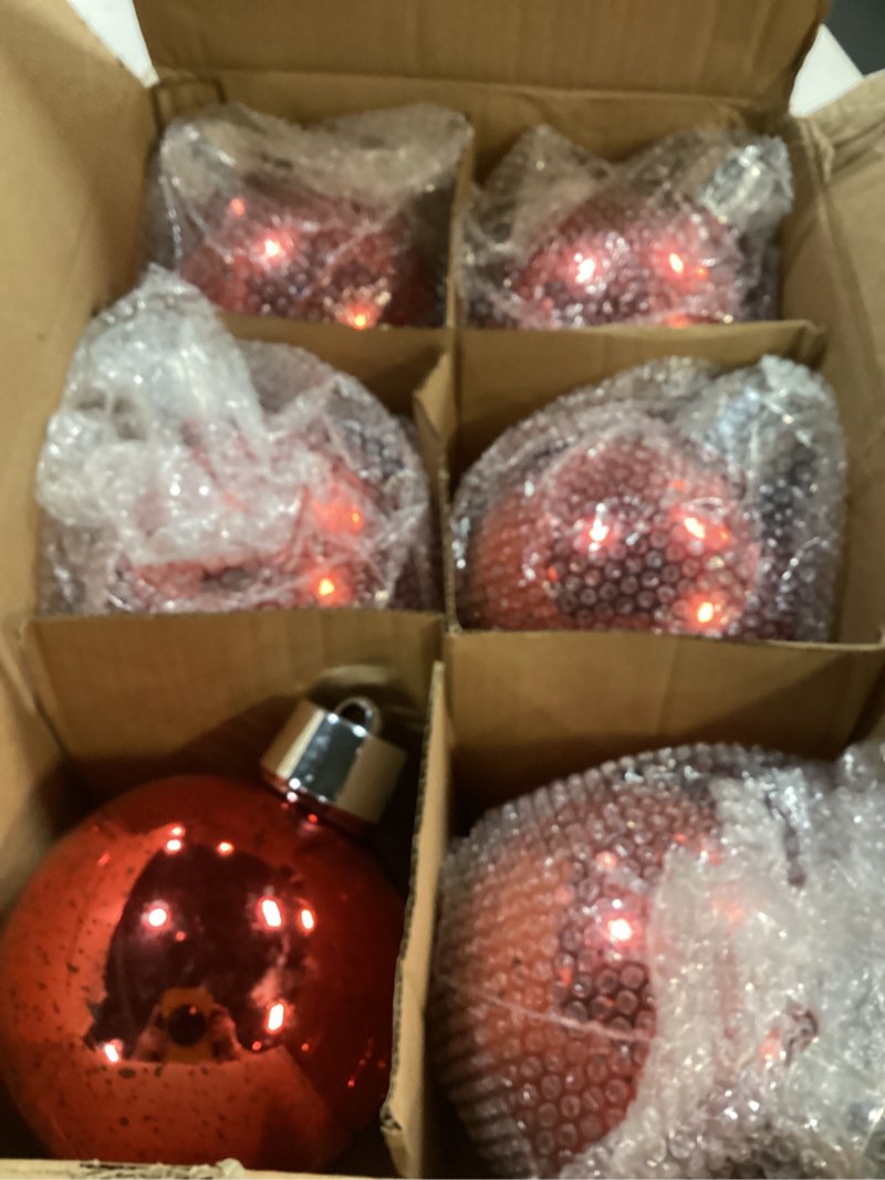 Condition photo showing As Is for Syhood 12 Pcs 6 Inch Mercury Christmas Ornament Balls Xmas Tree Decoration Balls Extra Large Shatterproof Ornament Hanging Ball Giant Jumbo Vintage Ball for Holiday Xmas Tree Party Decor Red 6 Inch