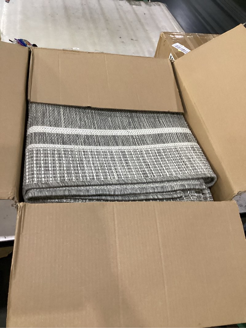 Condition photo showing As Is for montvoo-outdoor rug-patio rug 8x10 ft polypropylene indoor outdoor rugs outdoor carpet for patio deck balcony porch, textured weave, durable for high traffic, fade-resistant, modern silver grey grey ivory 8' x 10' (rectangular)