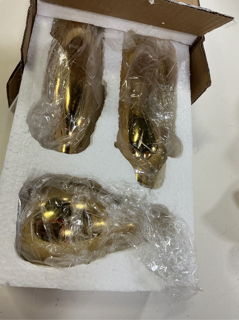 Condition photo showing New/Like New for glossy gold mini ceramic vase set of 3, small ceramic vase set for decorative, bud vases for centerpieces nightstand kitchen, boho farmhouse home coffee table tray decor