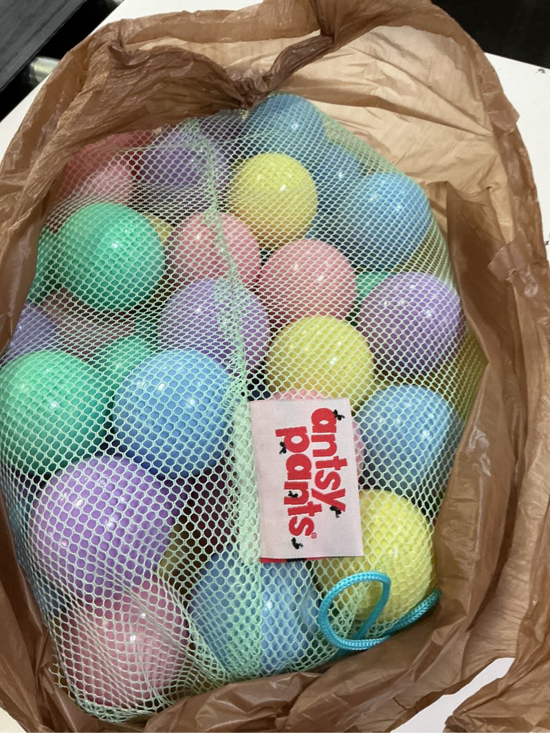 Condition photo showing Good Condition for antsy pants ball pit balls, ball pit for toddlers 1-3, non-toxic materials, lightweight, 5 pastel colors, reusable storage bag, plastic balls for ball pit, sensory toys for kids pack - pastel