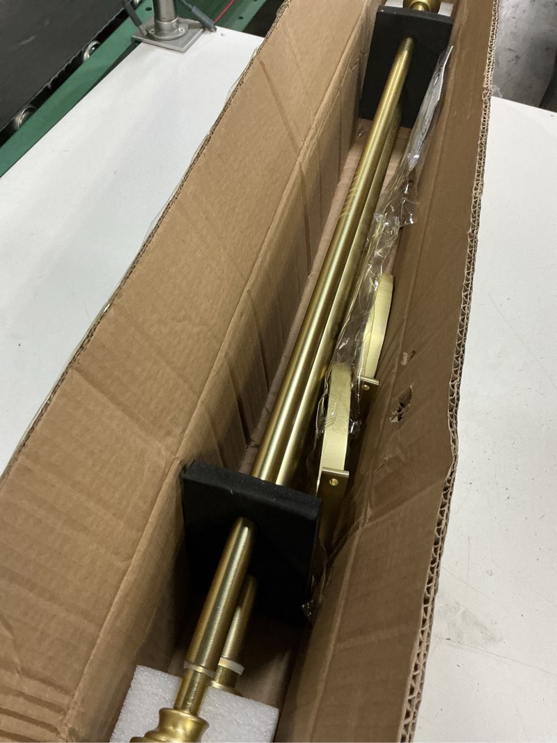 Condition photo showing New/Like New for brass double curtain rods for window 28-48 inch, adjustable double rod curtain rods, decorative double window rod with modern end cap, 1-inch front and 5/8 inch back heavy duty double drapery rods brass 28-48"