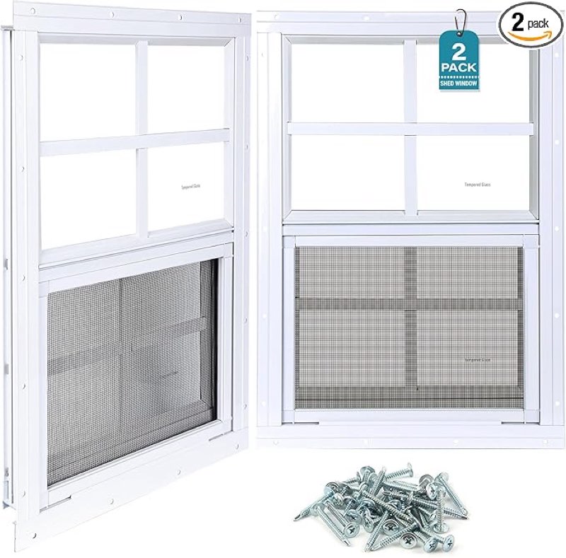 melkus 2 pack shed windows 24''x36'' flush mount household windows with tempered glass and screen, s