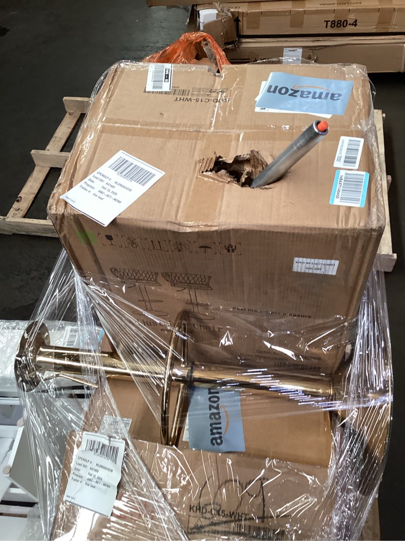 Condition photo showing As Is for VECELO Bar Stools Set of 4, Modern Luxury Velvet Woven Counter Height Stools with Back and Arm, Gold Metal Leg & Base, 360 Swivel Bar Chair for Pubs Dining Room, White White Set of 4