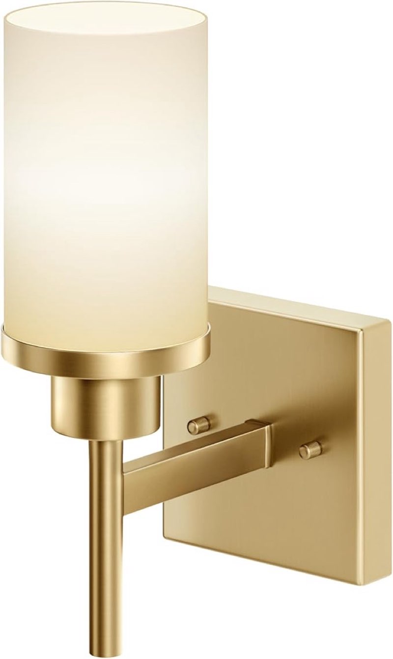 Vanity Lighting Fixtures with White Frosted Glass Shade, Brushed Gold Wall Lamps for Bathroom Mirror Bedroom Living Room Porch, 2 Pack T002GD-L1-P2 Brushed Gold 1-Light (2 Pack)