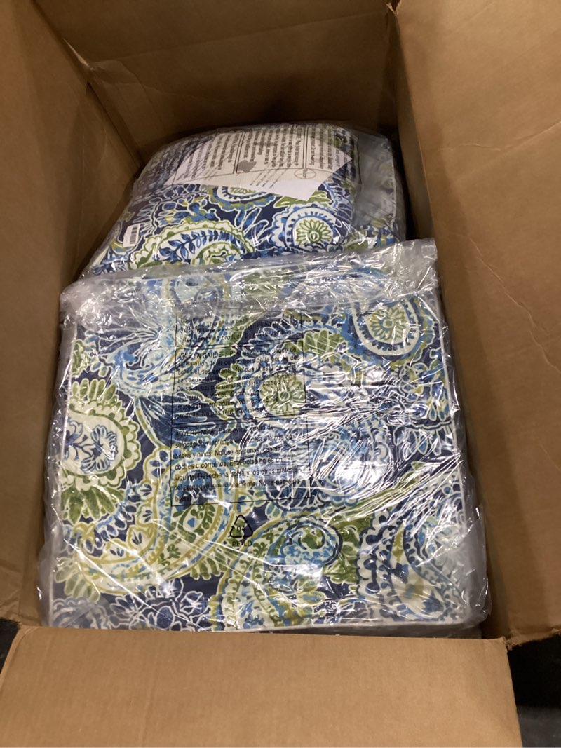 Condition photo showing New/Like New for outdoor seat/back chair cushion tufted pillow 22"x22" indoor deep seat chair cushion set water resistant for patio furniture with 3-year fade resistant blue paisley
