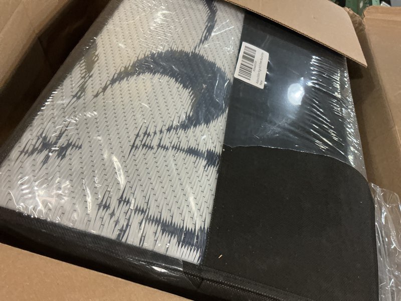 Condition photo showing Good Condition for wallona outdoor rugs 9x12 ft patio waterproof clearance indoor outdoor large carpet for patio plastic straw reversible area rugs mat for rv, camping, balcony, beach, picnic, porch, flower blue & white 9' x 12' (rectangular) flower blue + white