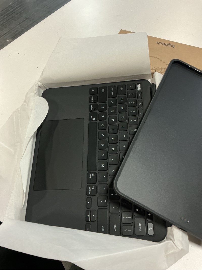 Condition photo showing As Is for logitech combo touch ipad pro 13-inch (m4 & m5)(2024 & 2025) keyboard case - detachable backlit keyboard with kickstand, usb connectivity, comfortable typing, multi-use mode - midnight black