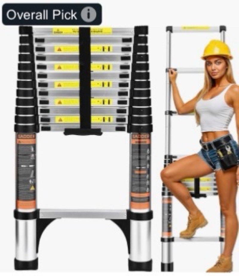 Folding Telescoping Ladder (Black Silver), 12.5 FT Aluminum Extension Ladder Folding Compact Portabl