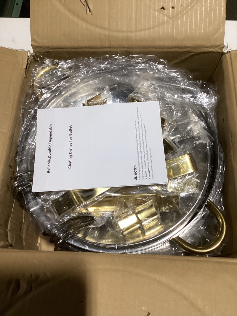 Condition photo showing Good Condition for 4-Pack Round Chafing Dish for Buffet Set, 6QT 304 Stainless Steel Buffet Food Warmers – Complete Set with Full Accessories forCatering, Wedding Events, Parties & Dinners Silver