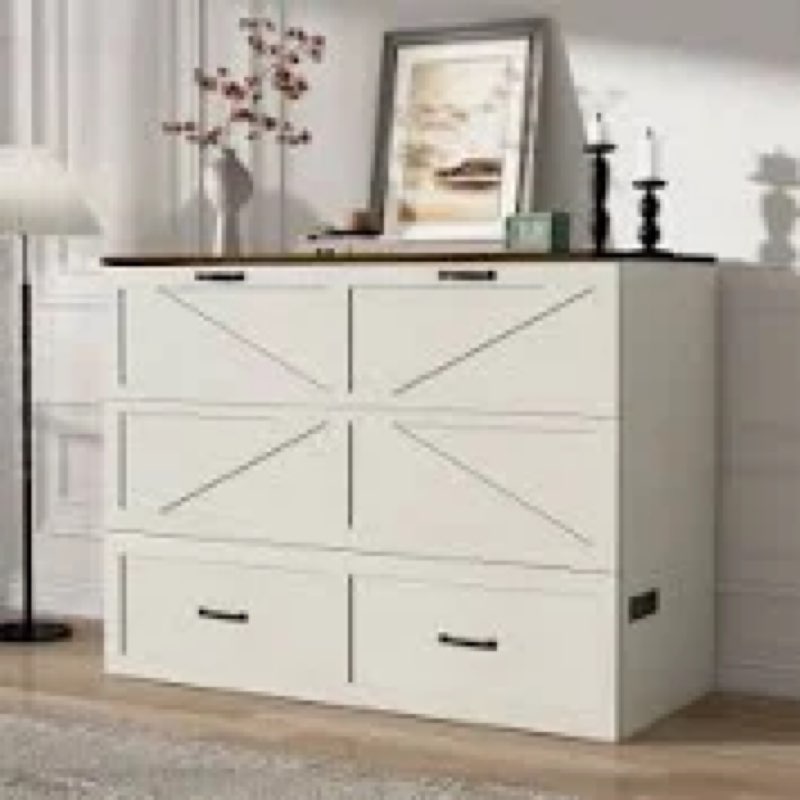 ((Incomplete box 2 of 2))Farmhouse Murphy Chest Bed With Charging Station & Drawer,Chest Bed Cabinet For Bedroom
