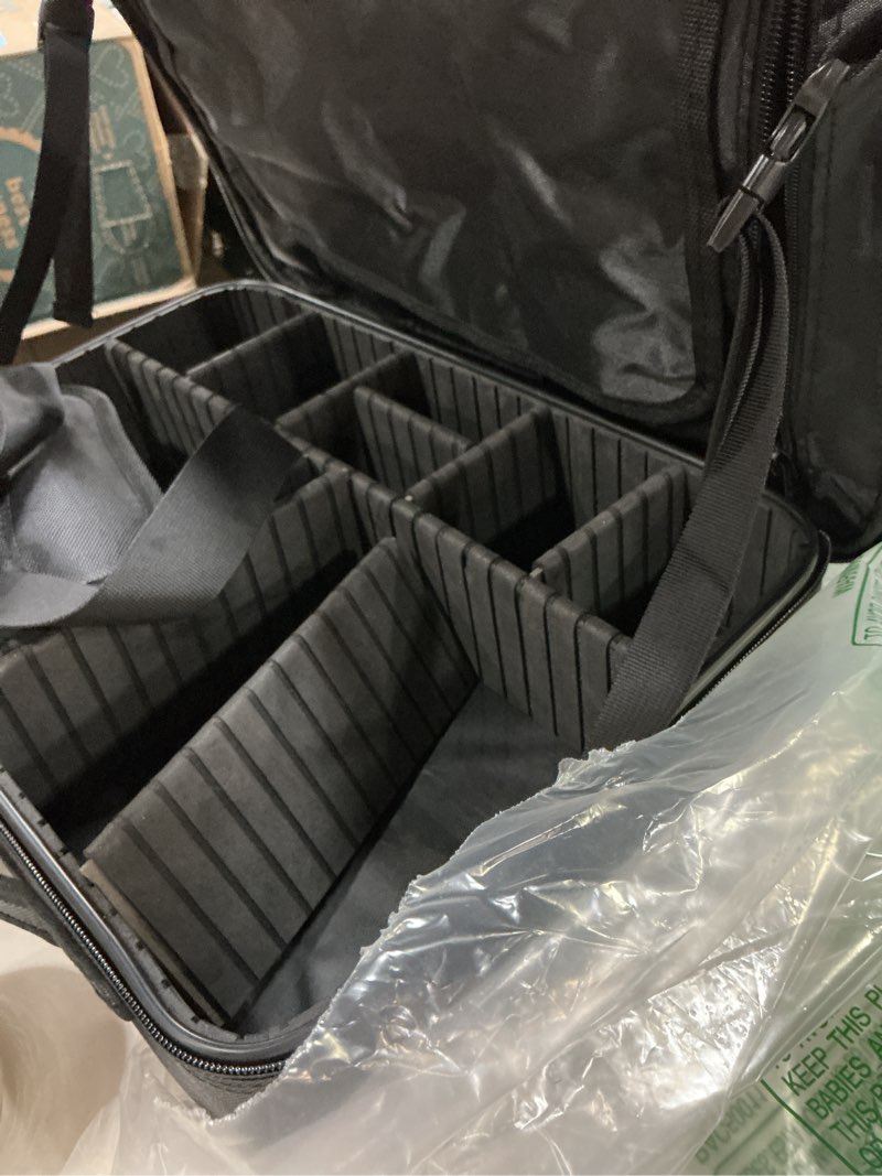 Condition photo showing Good Condition for relavel makeup case large makeup bag professional train case 16.5 inches travel cosmetic organizer brush holder waterproof makeup artist storage box, 3 layer large capacity, with adjustable strap large black