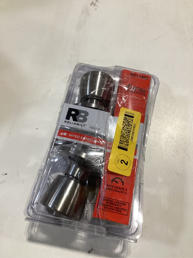 Condition photo showing As Is for ReliaBilt Baron Satin Nickel Bed/Bath Door Knob #0037249 Keyed Entry