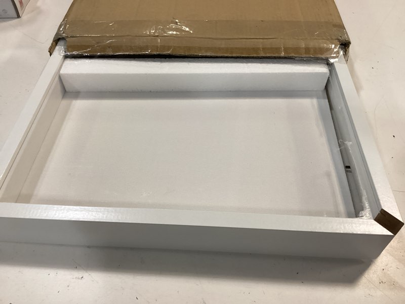 Condition photo showing As Is for califortree large 16x20 shadow box frame with soft linen back - jersey frame memory display case, 12 push pins included, white white - foam back 16x20