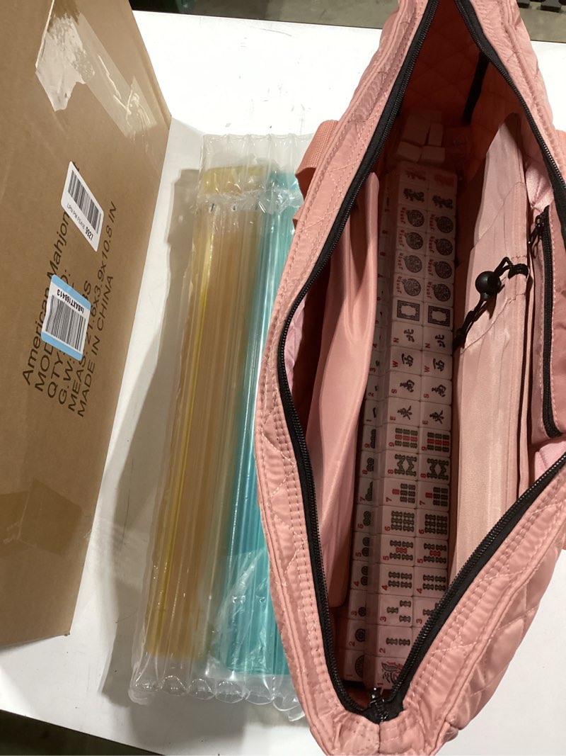 Condition photo showing New/Like New for American Mahjong Set with Pink Bag, 166 White Tiles, 4 All-in-One Rack/Pushers, Mahjong Tiles Set (Ma Jong, Mah-Jongg, Majiang)