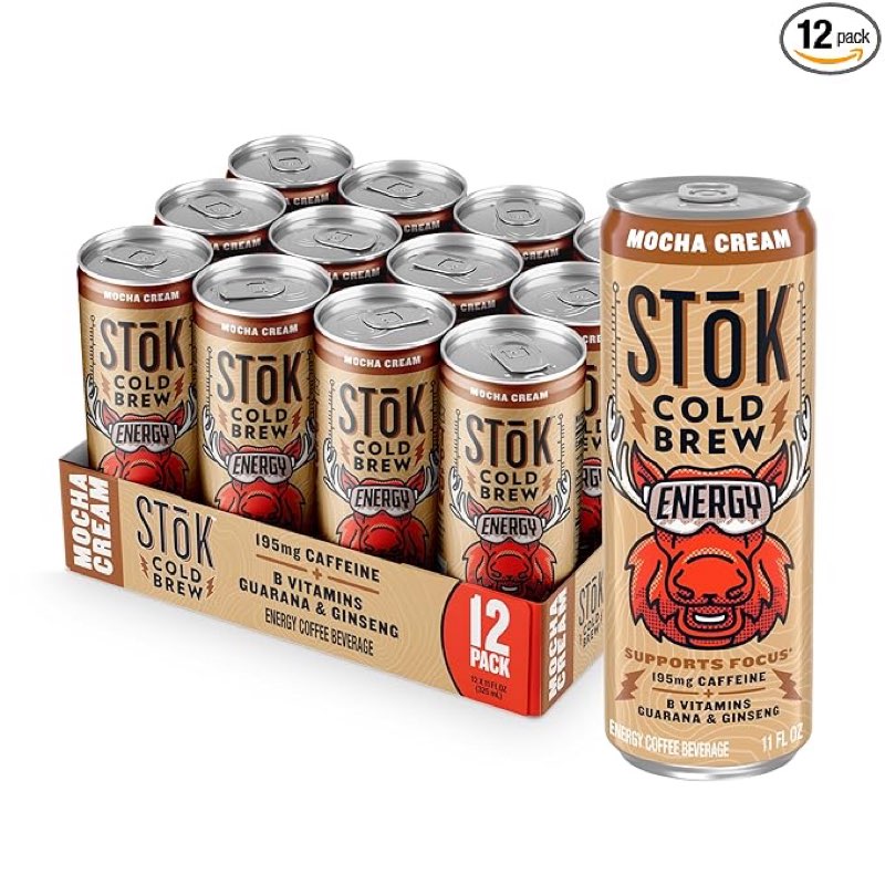 Best by 10/25/25 SToK Cold Brew Energy Mocha Cream, Energy Coffee Beverage with 195mg Caffeine to Help Support Focus, Canned Coffee with B-Vitamins, Guarana and Ginseng, 11 fl oz, 12pk