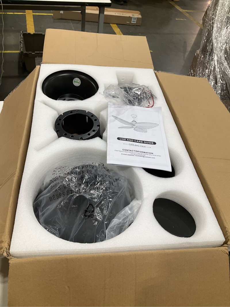 Condition photo showing Good Condition for 52" ceiling fan without lights, tropical ceiling fans with app and remote control, indoor palm leaf ceiling fans for living room bedroom patios (walnut) walnut 52in without light