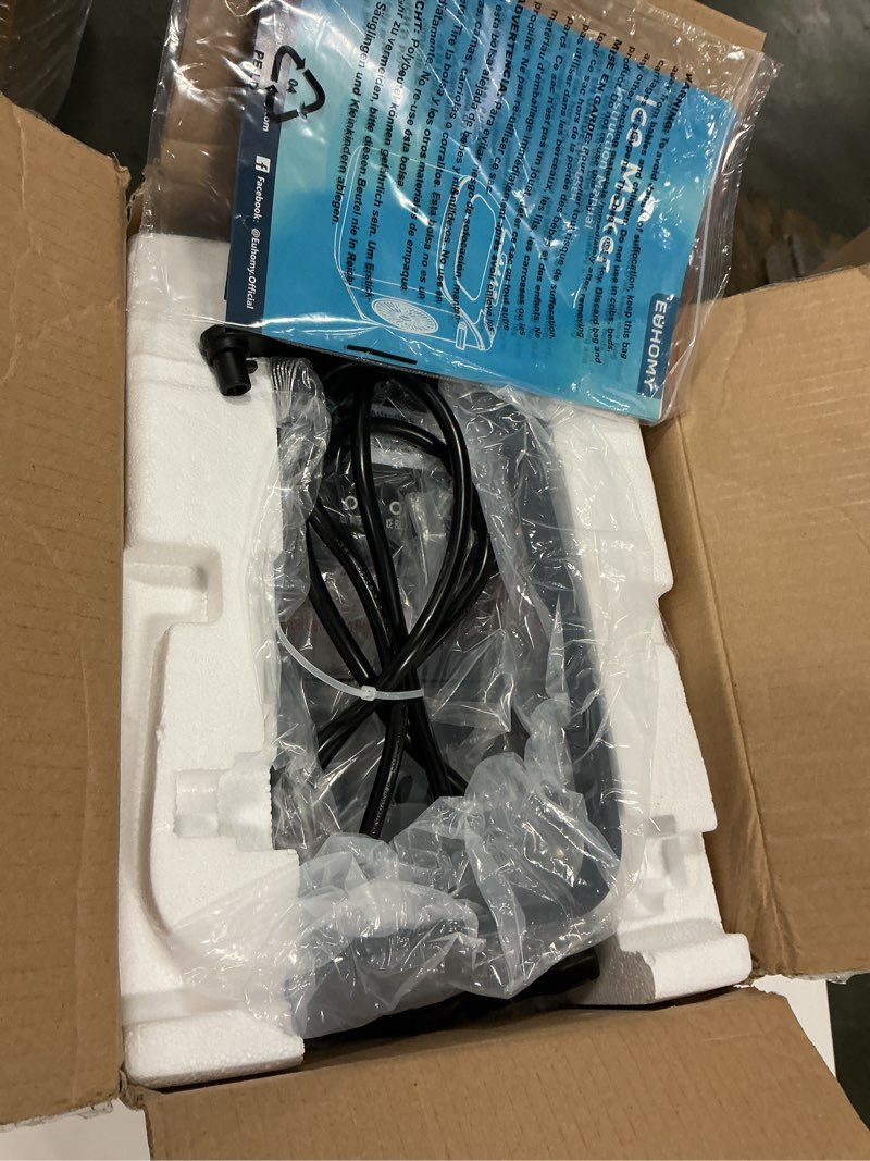 Condition photo showing Good Condition for EUHOMY Countertop Ice Maker Machine with Handle, 26lbs in 24Hrs, 9 Ice Cubes Ready in 6 Mins, Auto-Cleaning Portable Ice Maker with Basket and Scoop, for Home/Kitchen/Camping/RV. (Black) ICE MACHINE 11.57"D x 11.42"W x 8.74"H Black