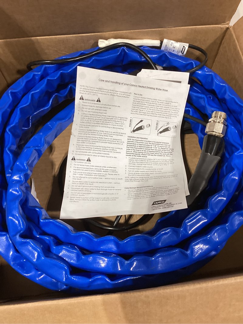 Condition photo showing Good Condition for Camco 25-Ft Heated Water Hose for RV - Water Line Freeze Protection Down to -20°F/-28°C - Features Energy-Saving Thermostat & Includes Adapter for Connection to Either End of Hose (22911) -20-Degree 25-Foot