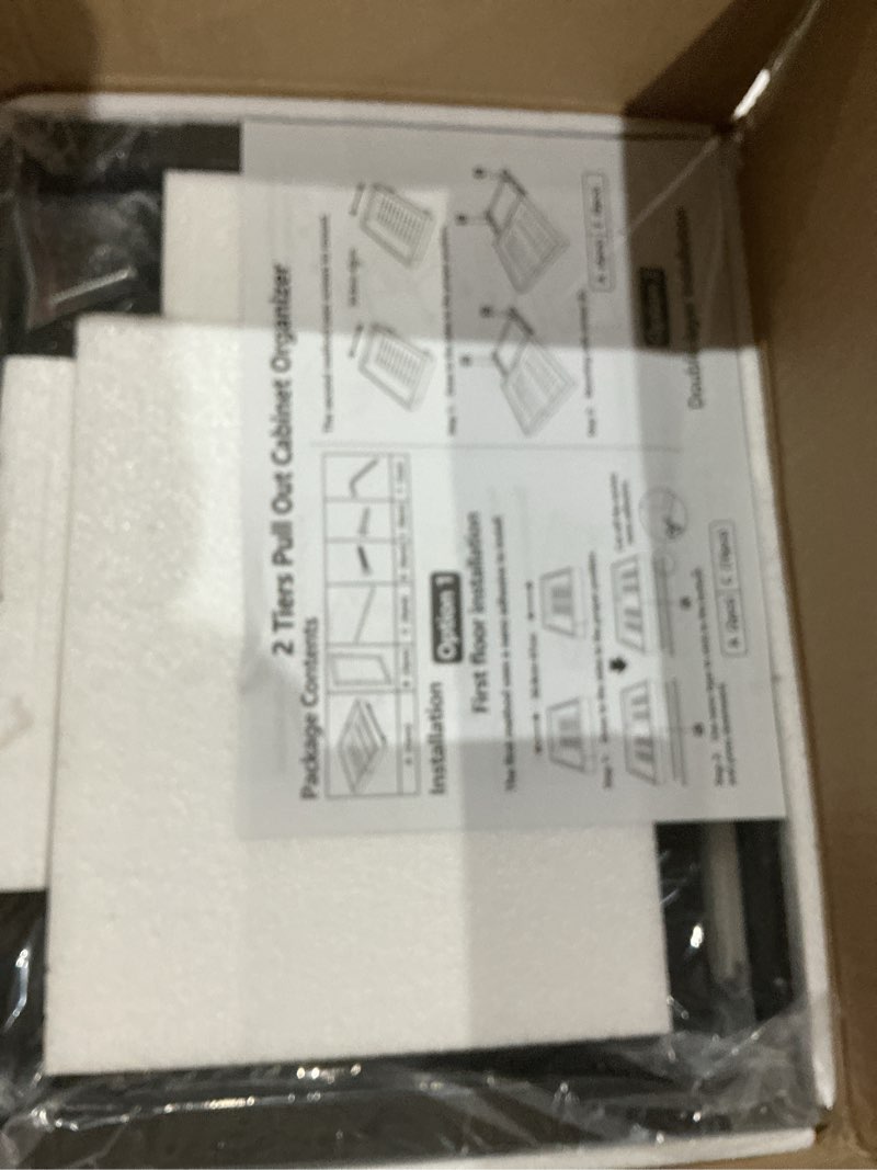 Condition photo showing Good Condition for Golener 2-Tier Expandable Pull Out Cabinet Organizer - Pull-Out Drawers for Kitchen Cabinets, 2 Slide Home Storage Organizers, Slide Out Shelves for Base Cabinet Organization in Kitchen, Black Metal