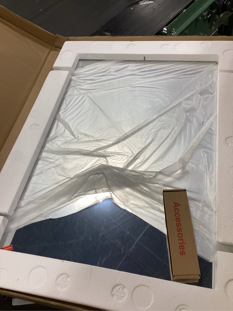 Condition photo showing New/Like New for LOAAO 22X30 Inch Brushed Nickel Bathroom Mirror, Rounded Rectangle Silver Metal Frame Mirror, Brushed Nickel, Anti-Rust, Hangs Horizontally or Vertically Brushed Nickel 22"L x 30"W