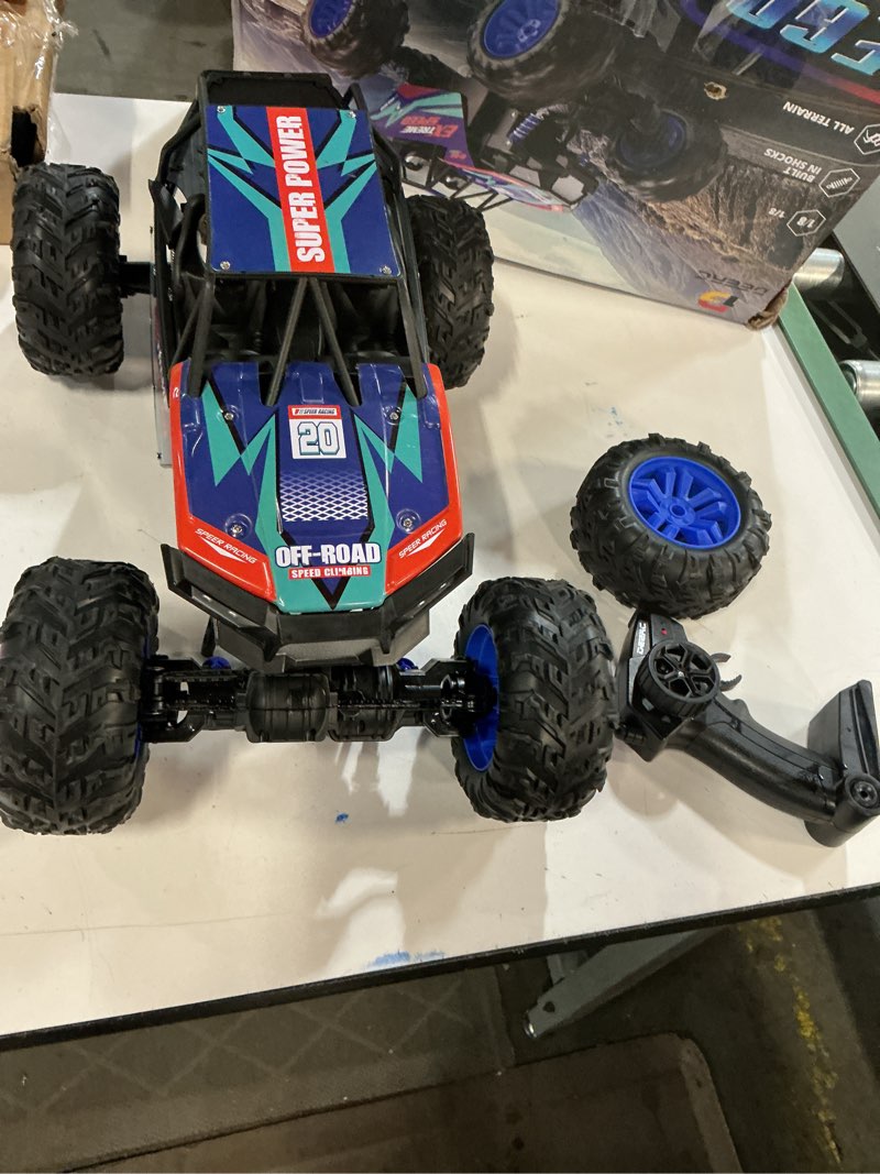 Condition photo showing As Is for DEERC Large 1:8 Scale Upgraded Monster Truck Remote Control Car for Adults Boys, Off Road RC Cars with Realistic Sound, 2.4Ghz 4WD Rock Crawler Toy All Terrain Climbing, 2 Batteries for 80 Min Play Classic Blue