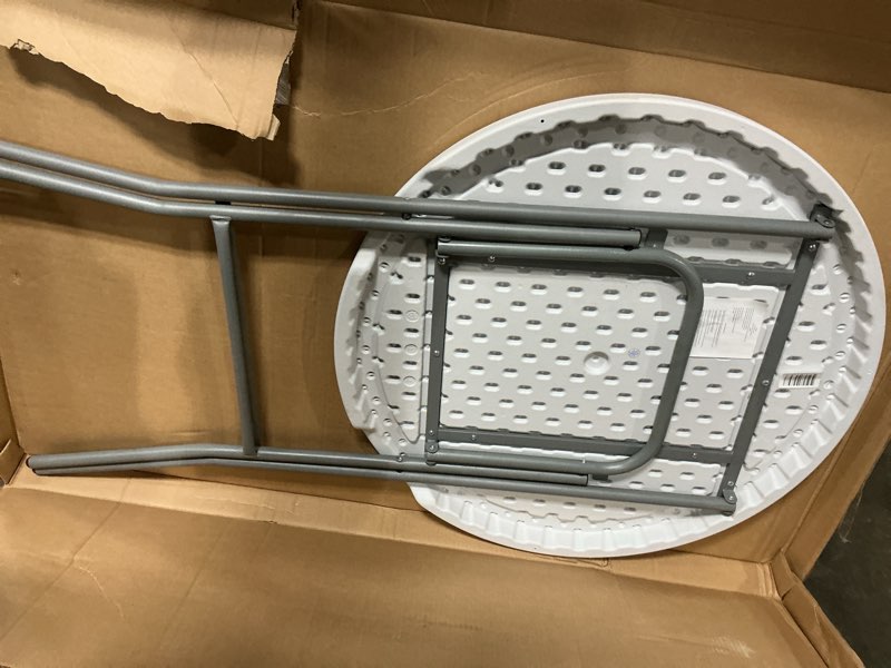 Condition photo showing Good Condition for Flash Furniture Kathryn 31.5" Round All-Occasion Folding Bar Height Table for Parties and Commercial Events, Plastic Bar Height Folding Table, White