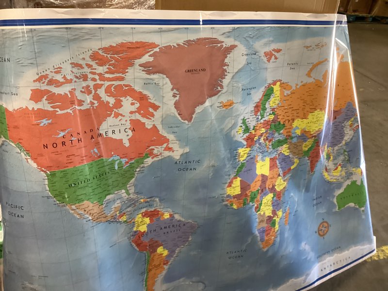 Condition photo showing As Is for 48x78 world classic premier wall map mega poster laminated 48x78 laminated