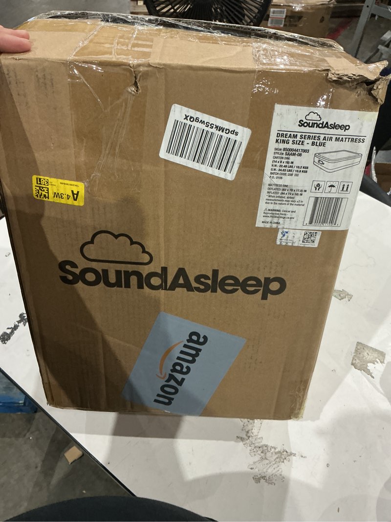 Condition photo showing As Is for soundasleep products dream series luxury air mattress, comfortcoil technology, built-in high capacity pump for home, camping- double height, adjustable, inflatable blow up, portable (king size) king blue