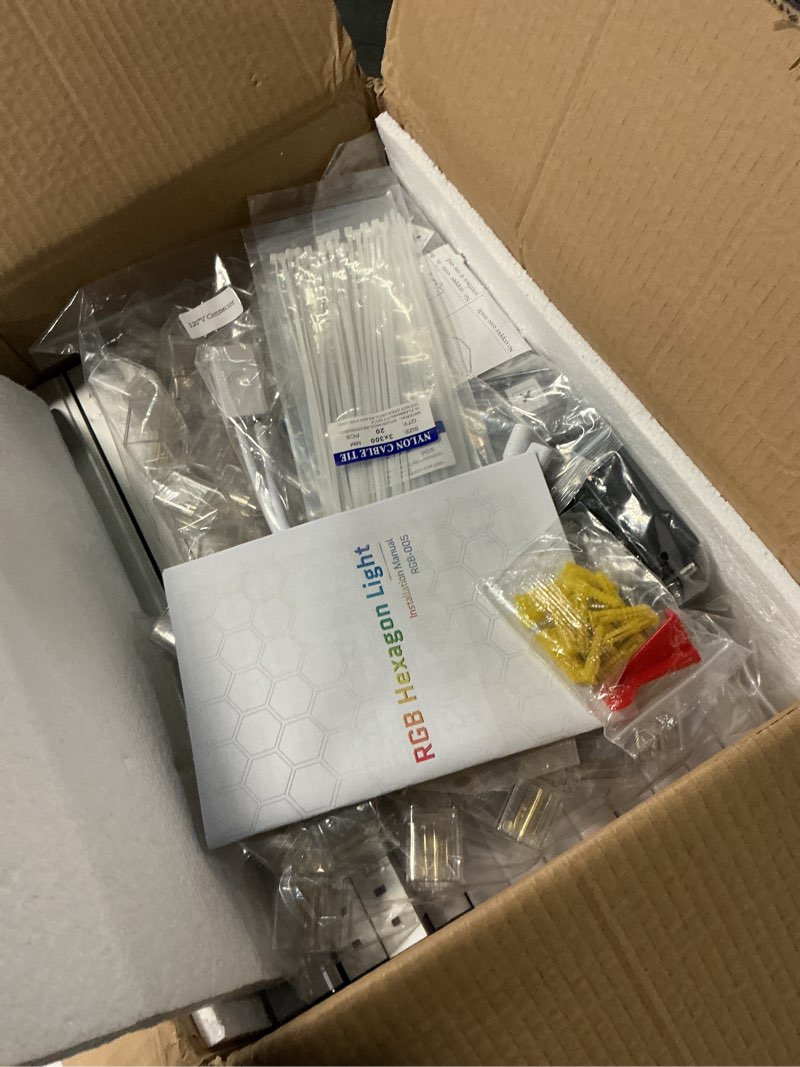 Condition photo showing Good Condition for rgb hexagon lights with remote, music sync mode & 358+ colors, led hexagon lights for gaming room, gym lighting, garage, room decor, basement, shop light, bar lighting 5 pack
