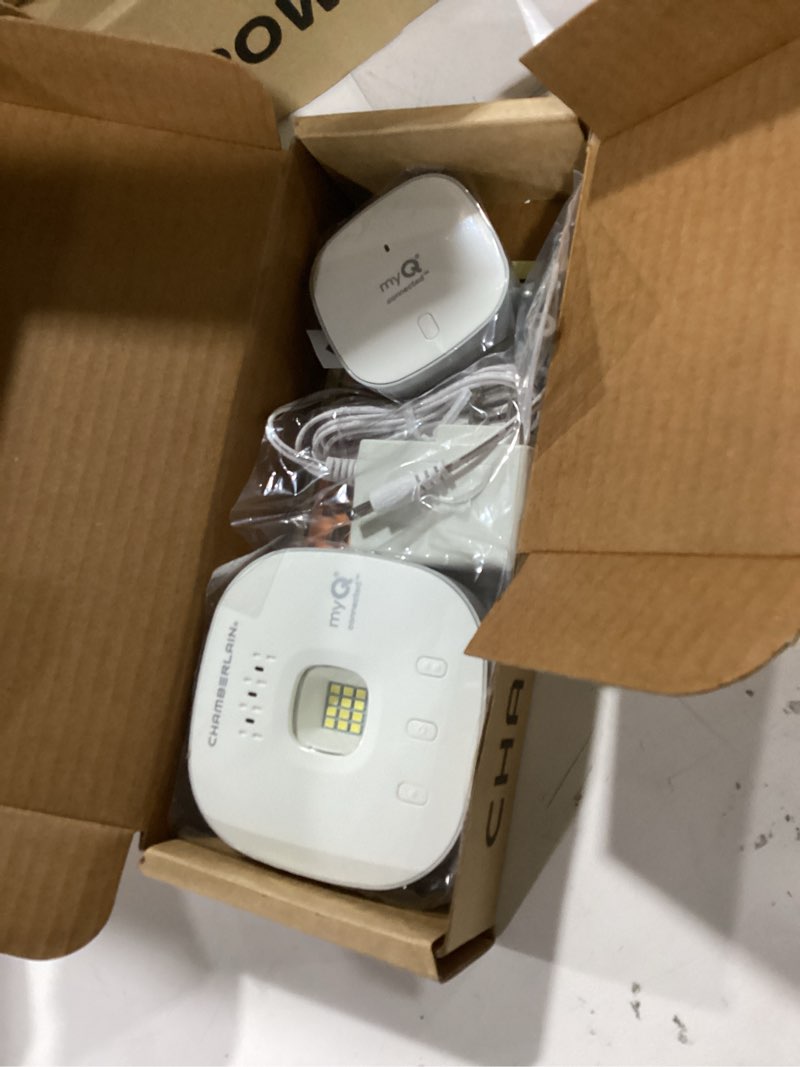 Condition photo showing New/Like New for chamberlain smart garage control - wireless garage hub and sensor with wifi & bluetooth - smartphone controlled, myq-g0401-es, white
