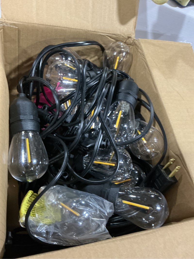 Condition photo showing As Is for addlon led outdoor string lights 48ft with edison vintage shatterproof bulbs and commercial grade weatherproof strand - etl listed decorative lights for patio garden black 48ft