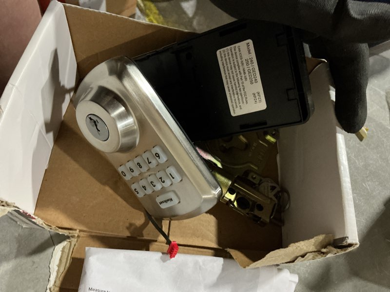 Condition photo showing As Is for kwikset smartcode satin nickel zinc electronic deadbolt